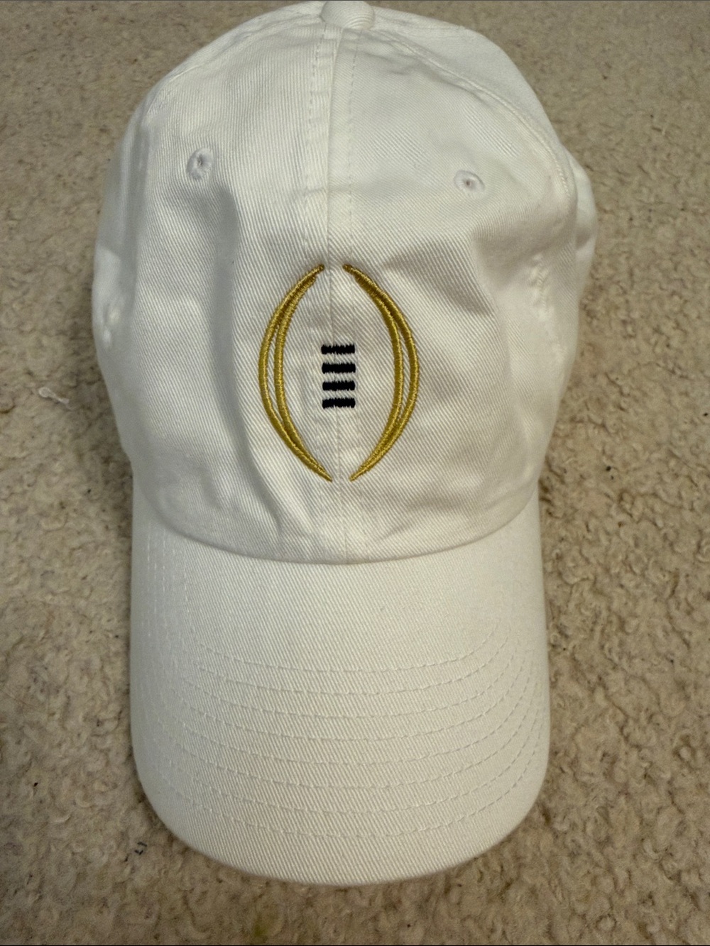 CFP White Baseball Cap with Gold Embroidered College Football Playoff Design